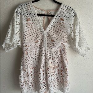 The Room Cream and White Crochet Romper